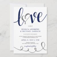 Guión de Amor de Boda Azul Marino y Gris Corazón