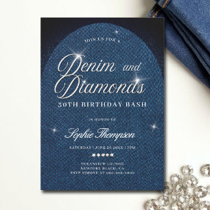 Invitación Guión de arca de denim diamantes 30 Fiesta de cump