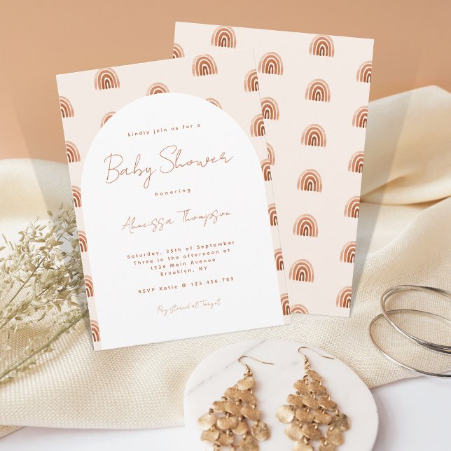Invitación Guión de Baby Shower del Arco Iris de Terracota Bo (Subido por el creador)