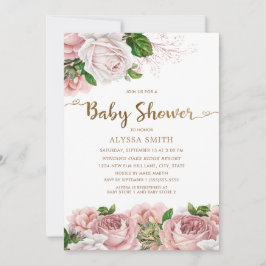 Invitación Guión de Baby Shower para la bebé floral rosa Rubo