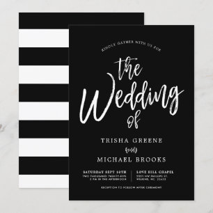 Invitación Guión de baile blanco sobre Boda negro