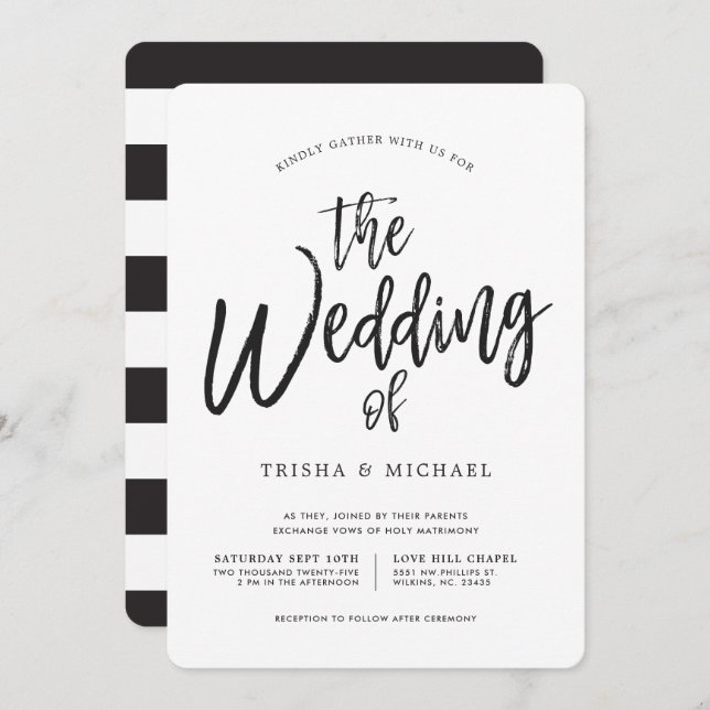 Invitación Guión de baile negro|Boda blanco hacia atrás (Anverso / Reverso)