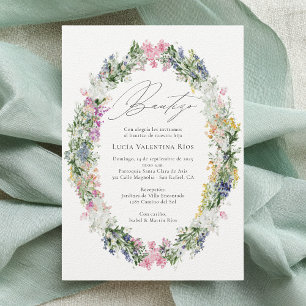 Invitación Guión de Bautizo Español Flores Bautismo