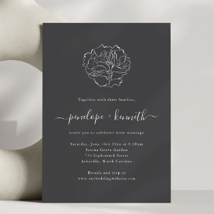 Invitación Guion de boda de arte de línea de peonía negra de
