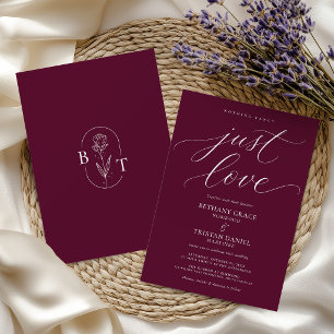 Invitación Guión de boda de Borgoña Nothing Fancy Just Love