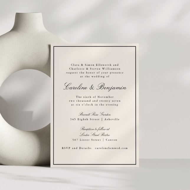 Invitación Guión de borde clásico formal elegante Boda marfil (Subido por el creador)