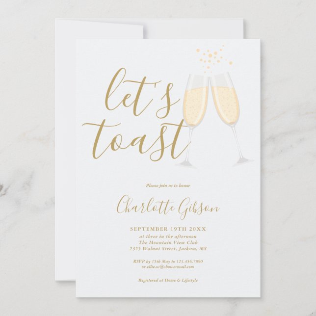 Invitación Guión de brindis para despedida de soltera en oro (Anverso)