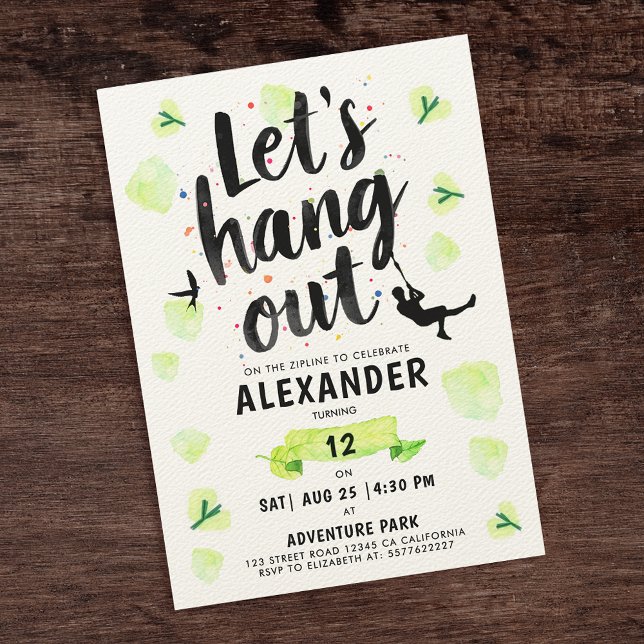 Invitación Guión de broche de aventura Zipline verde divertid (Subido por el creador)