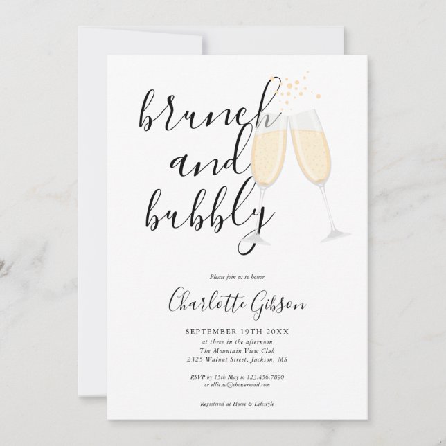 Invitación Guion de Brunch y Burbujas para Despedida de Solte (Anverso)