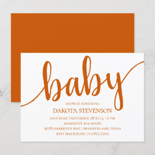 Invitación Guión de caída simple   Baby Shower Naranja quemad