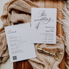 Invitación guión de caligrafía boda blanco y negro