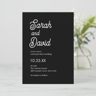 Invitación Guión de caligrafía boda clásica en blanco y negro