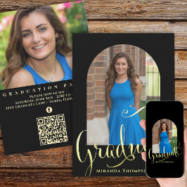 Invitación Guión de caligrafía de foto graduada Arco de Oro N