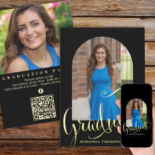 Invitación Guión de caligrafía de foto graduada Arco de Oro N