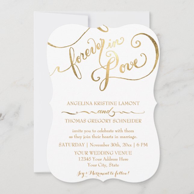Invitación Guión de caligrafía de hoja de oro para siempre en (Anverso)