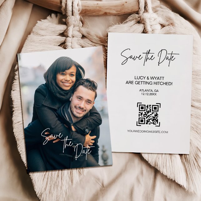 Invitación Guión de Caligrafía de Moda Foto Guardar la Fecha (Subido por el creador)