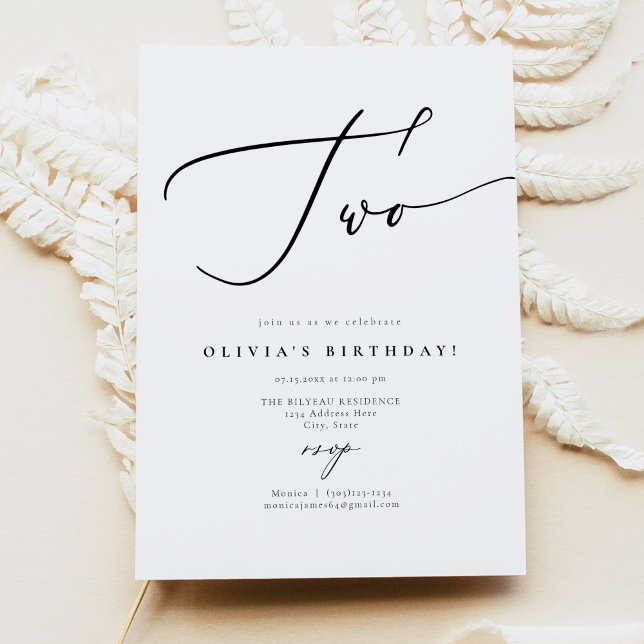 Invitación Guión de caligrafía elegante EVELYN 2º cumpleaños  (Subido por el creador)