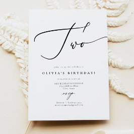 Invitación Guión de caligrafía elegante EVELYN 2º cumpleaños