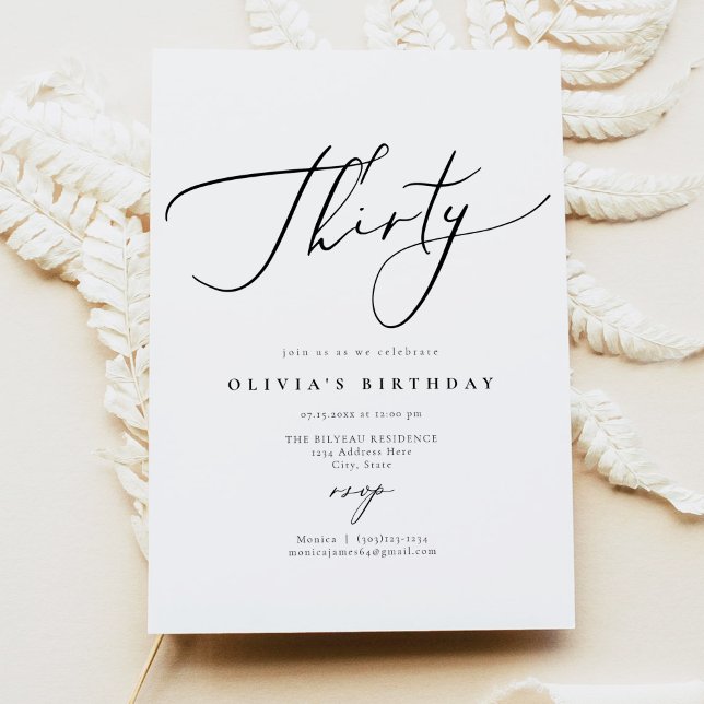 Invitación Guión de caligrafía elegante EVELYN 30 cumpleaños (Subido por el creador)
