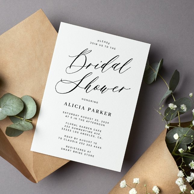 Invitación Guión de caligrafía elegante simple ducha de novia (Subido por el creador)