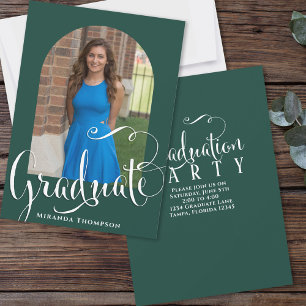 Invitación Guión de caligrafía fotográfica de graduación Verd