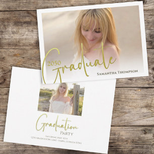 Invitación Guión de caligrafía oro Minimalista dos fotos