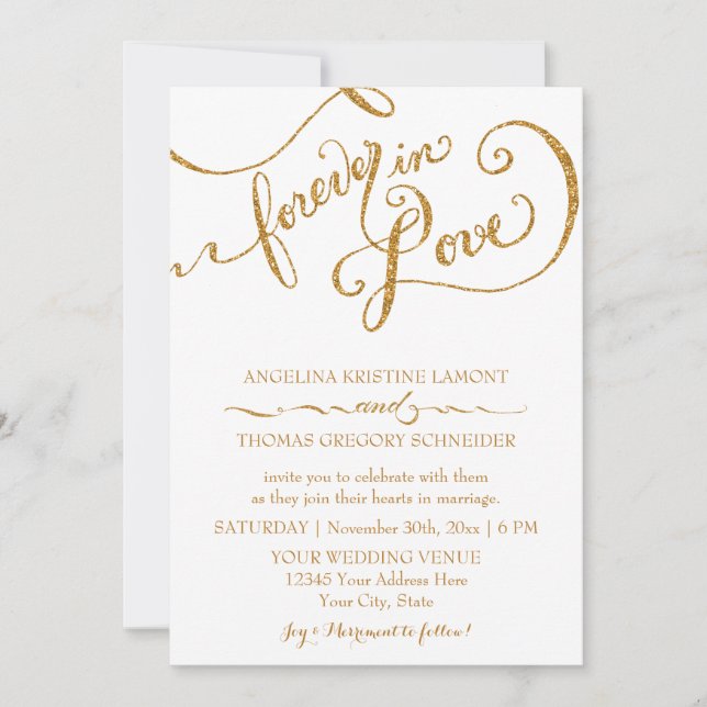 Invitación Guión de caligrafía para siempre en Purpurina de a (Anverso)
