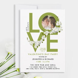 Invitación Guión de Celebración de Amor Verde Moderno Foto Fl