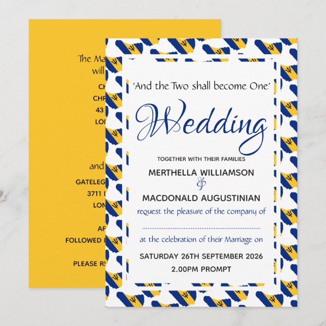 Invitación Guión de celebración de boda personalizada BARBADO (Anverso / Reverso)