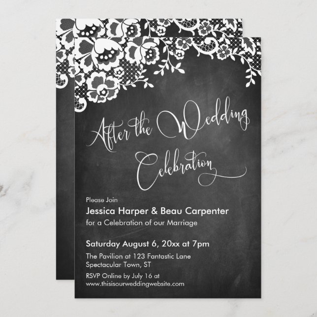 Invitación Guión de Celebración Después de la Boda Pizarra En (Anverso / Reverso)