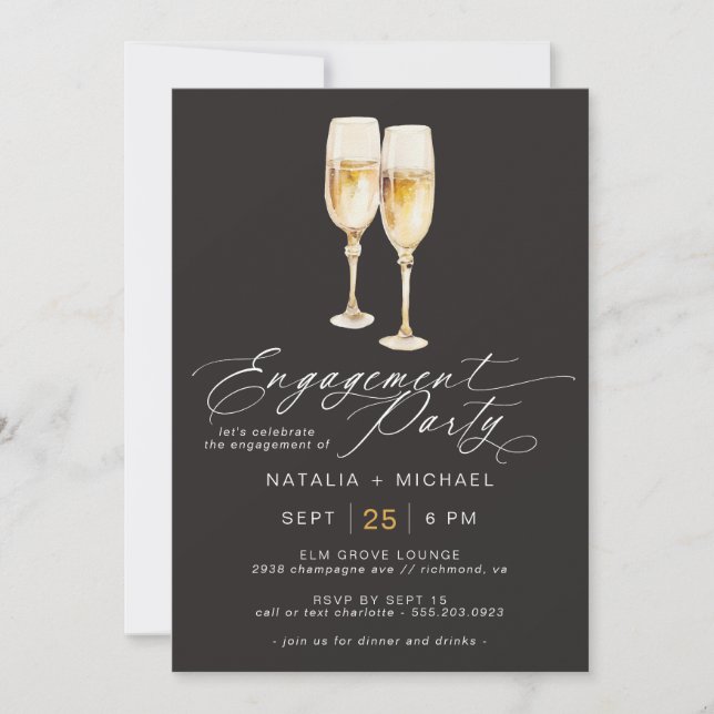 Invitación Guión de champán | Elegante Partido de Compromiso  (Anverso)