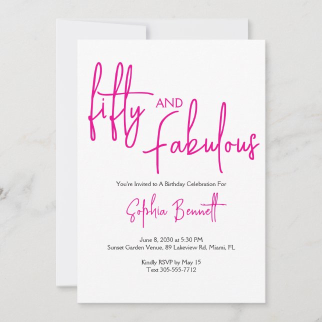 Invitación Guión de cincuenta y fabulosas cumpleaños 50 Fiest (Anverso)