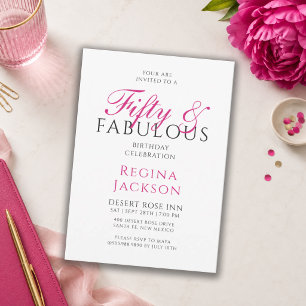 Invitación Guión de cincuenta y fabuloso Cumpleaños 50 Rosa F
