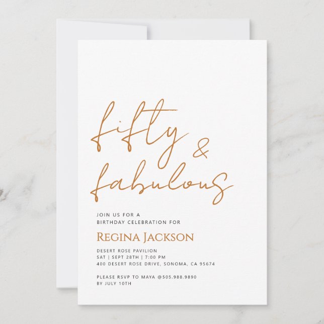 Invitación Guión de cincuenta y fabuloso Cumpleaños de oro 50 (Anverso)