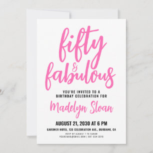 Invitación Guion de cincuenta y fabuloso rosa cumpleaños 50