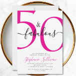 Invitación Guion de cincuenta y fabuloso rosa cumpleaños 50 p<br><div class="desc">Guion de cincuenta y fabuloso,  minimalista rosa y negro invitación moderna de 50 cumpleaños que puedes personalizar y enviar para celebrar tu cumpleaños cincuenta. Las palabras "Cincuenta y fabuloso" se establecen utilizando tipografía de letra script popular. Los colores del texto se pueden cambiar utilizando el menú de edición.</div>