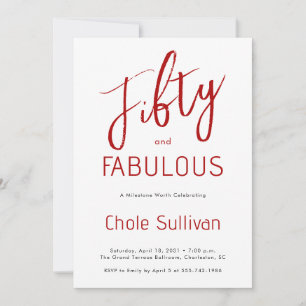 Invitación Guión de cincuenta y fabulosos cumpleaños 50 Fiest