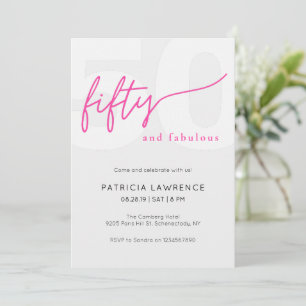 Invitación Guión de cincuenta y fabulosos cumpleaños 50 rosa
