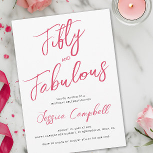 Invitación Guión de cincuenta y fabulosos cumpleaños 50 rosa