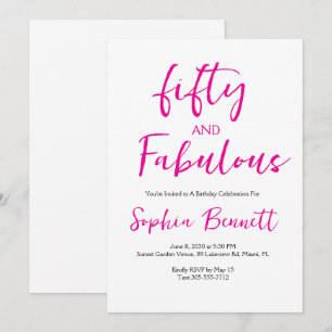 Invitación Guión de cincuenta y fabulosos rosa Cumpleaños de