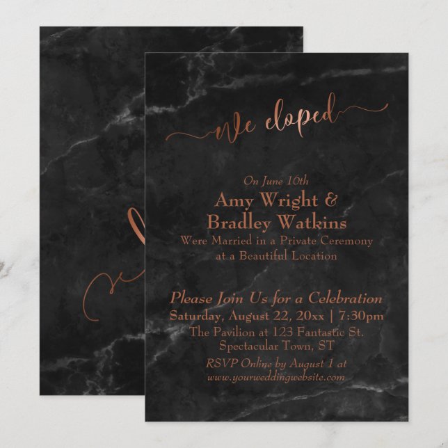 Invitación Guión de cobre que eludimos guión en mármol negro (Anverso / Reverso)