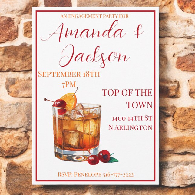 Invitación Guión de cócteles de moda antiguo de Engagement Pa (Subido por el creador)