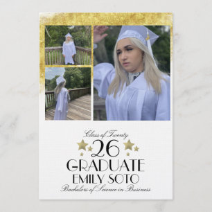 Invitación Guión de collage de graduación 2026 Estrellas Tres