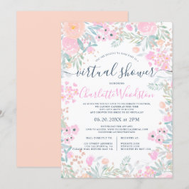 Invitación Guión de color de agua floral Pastel ducha virtual