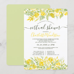 Invitación Guión de color floral amarillo ducha virtual