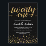 Invitación Guión de Confetti de oro negro moderno de cumpleañ<br><div class="desc">El diseño presenta 'veintiuno' en un guión moderno y elegante,  con acentos de confeti dorado. Si quieres personalizar el texto 'veintiuno' a otra edad,  no dudes en enviarnos un correo electrónico a panggadesigns@gmail.com.</div>