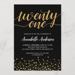 Invitación Guión de Confetti de oro negro moderno de cumpleañ