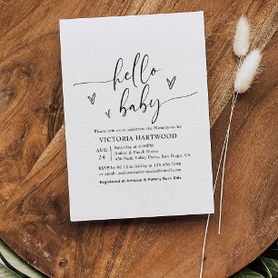 Invitación Guión de corazón minimalista Hola Baby Shower