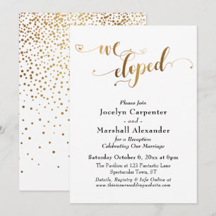 Invitación Guión de Corazones de Oro Nos Fugamos Confeti Atrá