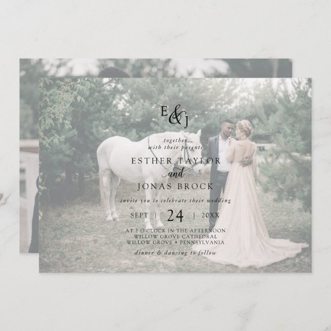 Invitación Guión de cosecha | Boda fotográfico horizontal des (Anverso / Reverso)